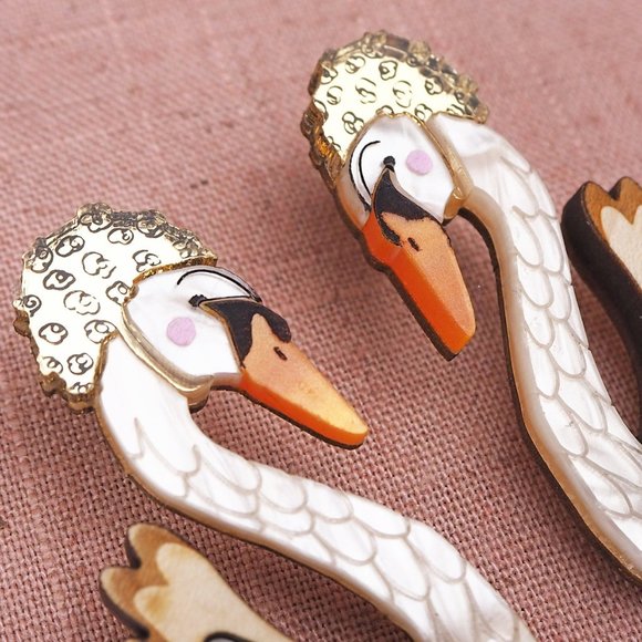 Swans Swimming Statement Earrings - Gold - Picture 2 of 3